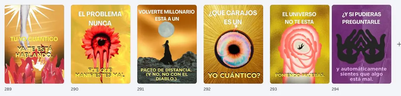 Dirección visual en dorado y morado para contenido de manifestación — proyecto de Sabrina
