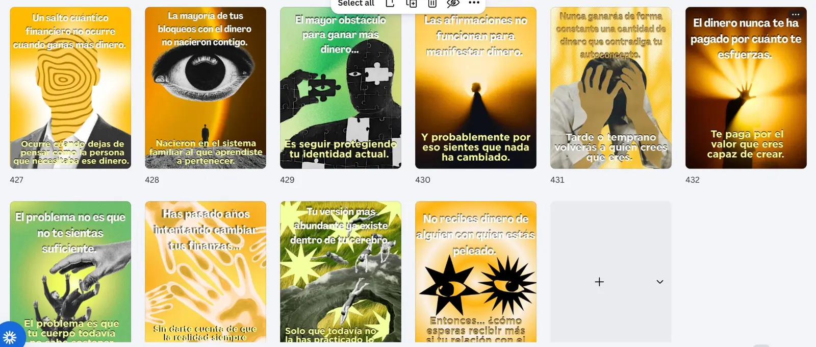 Serie de contenido gráfico sobre dinero y abundancia — proyecto de Sabrina